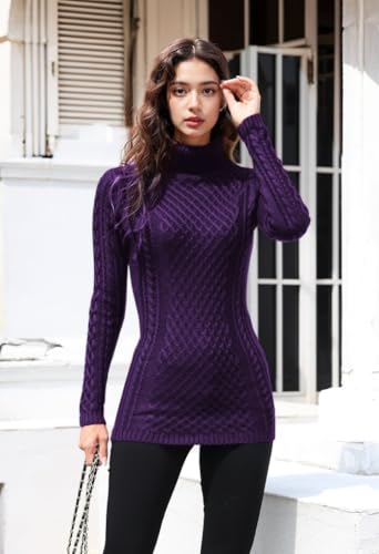 Image of v28 Women's Cotton Turtle Cowl Neck Aran Fishermen Fair Isle Cable Knit Sweater