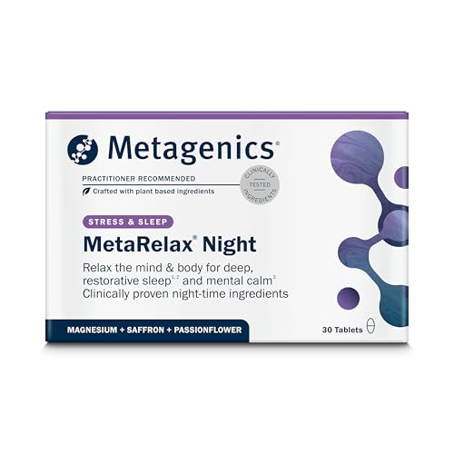 Metagenics MetaRelax Night - Supplement for Bedtime - with Passionflower, Magnesium, Saffron, Zinc & B Vitamins - Vegan - 30 Tablets