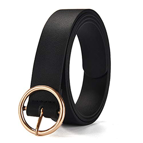 Cinto casual feminino KESYOO de couro legítimo com fivela redonda para acessórios de vestido e jeans