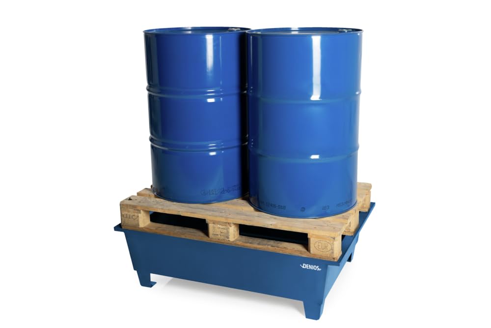 Auffangwanne aus Stahl für 2 Fässer à 200 Liter auf Europalette zur Direktlagerung