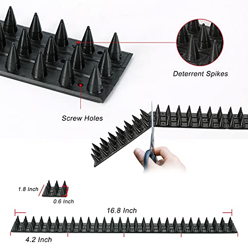 IMSEVEN 28 FT 20 Pack Bird Spikes Defender, Outdoor Bird Deterrent, Plastic Small Birds Spike Strips for Fence,Roof and Wall, with Screws, Black