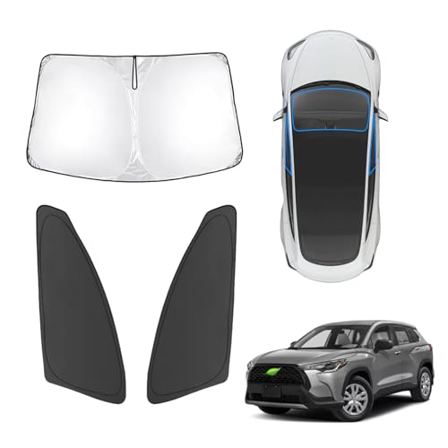 Karltys 3PCS Windshield Sun Shade for 2022-2024 2025 Toyota Corolla Cross, Front and Side Window...