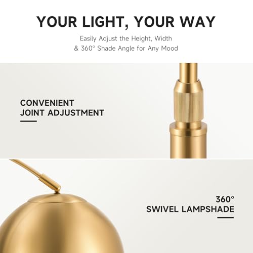 CO-Z 69" Modern Arc Floor Lamp, Gold Standing Light with Adjustable Metal Shade and Marble Base, LED Bulb Included, Contemporary Lighting for Living Room or Sofa - Image 6
