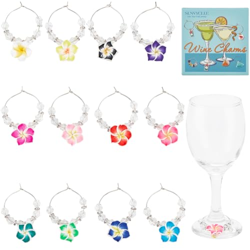 Breloques pour verre à vin SUNNYCLUE, coffret de 12 marque-verres floraux à offrir pour les fêtes