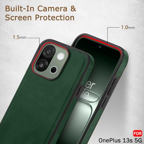 Image of TheGiftKart Genuine Leather Finish Back Cover Case for OnePlus 13s 5G | Shockproof Design | Raised Edges for Camera & Screen Protection | Stunning Minimalist Design Back Cover for OnePlus 13s (Green)