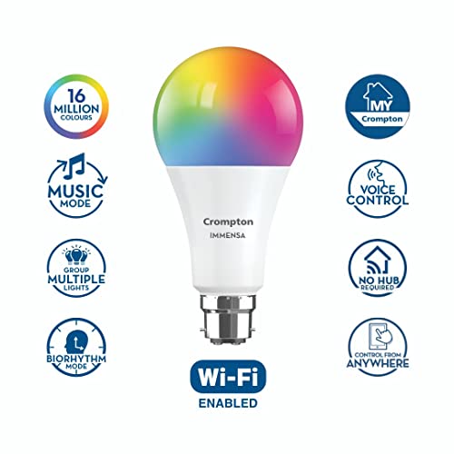 Crompton 9-Watt B22 WiFi Smart LED Bulb Compatible with Amazon Alexa and Google Assistant (Immensa Music Sync B22, Pack of 1) view 2