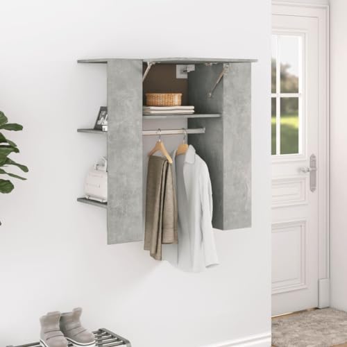 Armario de pasillo gris hormigón de madera de 97,5 cm con estantes y compartimentos modernos 3