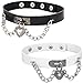 MiaLover Lot de 2 colliers ras-du-cou en cuir PU - Style gothique punk rock - Collier ras du cou réglable avec cadenas en forme de cœur - Pour cosplay, rock, fête - Noir et blanc