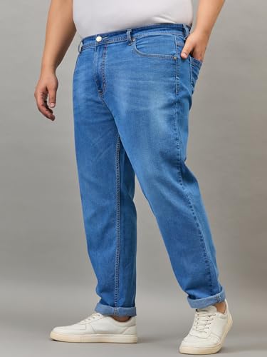 Image of Style Quotient Men Plus Size Black Tapered Fit Mid Rise Stretchable Jeans