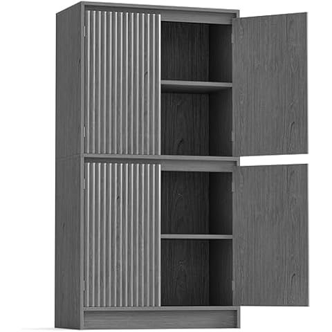 Rietolax Storage Cabinet with 4 Fluted Doors and Adjustable Shelves, Bathroom Floor Storage Cabinet, Cupboard for Dining/Living Room/Home Office Cover