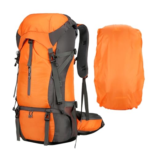 Mochila para mochileros | Mochila de senderismo acolchada de 70 L, plegable, mochila al aire libre con correas de hombro ajustables, mochila ergonómica transpirable para senderismo, viajes, Naranja 1,