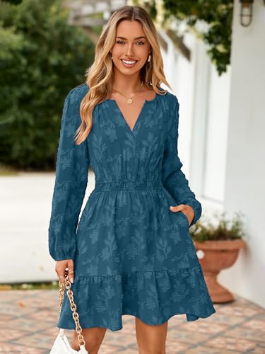 Image of BerryGo Womens Long Sleeve Mini Dress Casual A Line Flowy Loose Vacation Party Babydoll Fall Short Dresses with Pocket