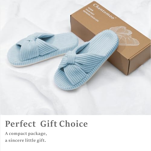 Image of Chantomoo Slippers for Women Memory Foam House Bedroom Corduroy Bow Crossbands Slipper Shoes Comfy Trendy Gift Slippers