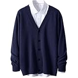 [ODFMCE] メンズ カーディガン 秋 ニット 無地 ⅴネック オシャレ カジュアル ビジネス 大きいサイズ (JP, アルファベット, L, ネイビー)
