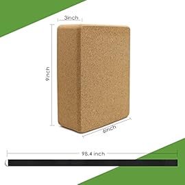 2 Pack Cork Yoga Blocks with Strap Set, 9″x6″x3″ Yoga Blocks Cork, Natural Cork Non-slip Eco-friendly Yoga Equipment, Lightweight, Firm Yoga Brick for Stretching, Workout, and Pilates