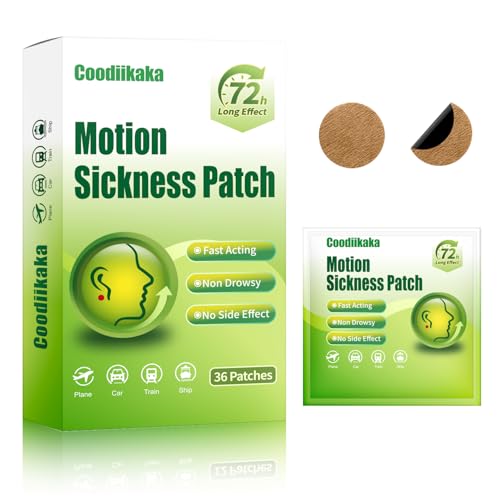 Coodiikaka Motion Sickness Patches Non-Drowsy Formula Prevents Car Airsick Altitude Sickness Sea & Motion Rides Travel Essentials for Adults & Kids Long-Lasting up to 72 Hours (36Pcs)