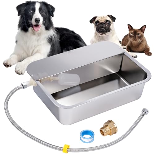 Dispensador Automático de Agua para Perros de 11L con Válvula Flotante, Bebedero para canino al Aire Libre para Dos Chucho, Cuenco de Agua para Perros de Gravedad de Acero Inoxidable (Autocompletar)