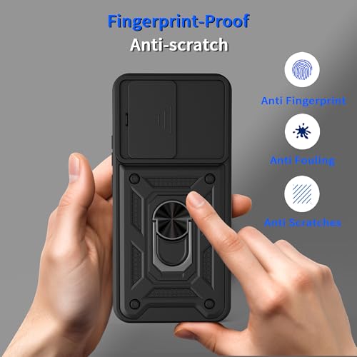 Image of Shockproof Back Case Cover for Vivo T5 Pro /Y500 5G, Shockproof Vivo T5 Pro /Y500 Back Cover, Ring Case with Kickstand and Camera Protection Shutter - Black