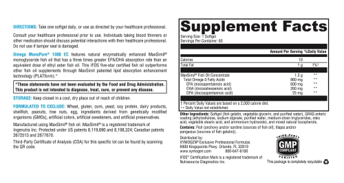 Xymogen Omega Monopure 1300 Ec - Fish Oil With 3X Greater Absorption - Dha Epa Omega-3 Supplement For Cardiovascular + Cognitive Support (60 Softgels) #TOP5