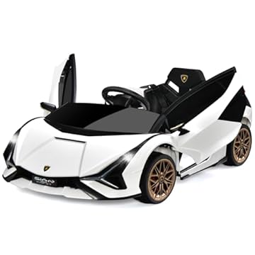 COSTWAY 12V Kids Electric Ride on Car with Remote Control, LED Lights, MP3, Music, Spring Suspension, Licensed Lamborghini Battery Powered Toy Vehicle for Boys and Girls (White)