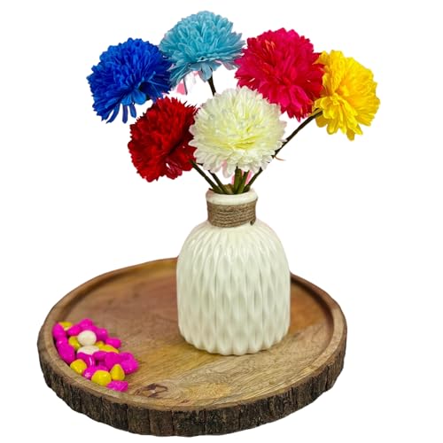 Image of Dekorly Artificial Peony Flowers Bunch | White Vase with Flowers Bunch | Artificial Plants for Home Office Hotel Decor | Bedroom Living Room Bathroom Decor (Multicolor, Height : 30CM)