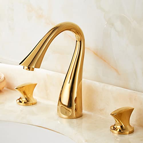 Robinet de salle de bain eau chaude et froide en laiton fini doré anti-corrosion