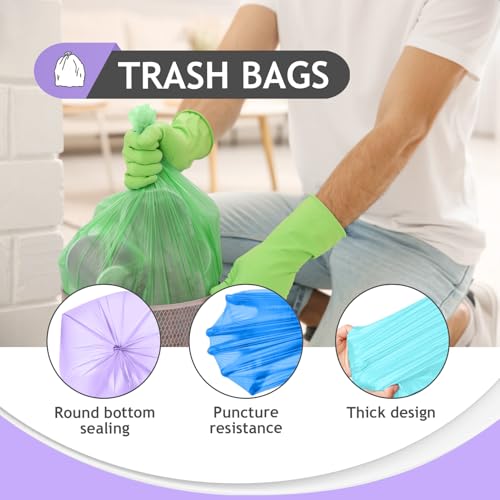 Image of 8 Gallon 80 Counts Colorful Clear Medium Trash Bags,Fit 7,8,9,10 Gal Garbage Bags by Teivio, 30 Liter Thick Bathroom Can Bin Liners,Plastic Bags for Home Office Kitchen, Multicolor