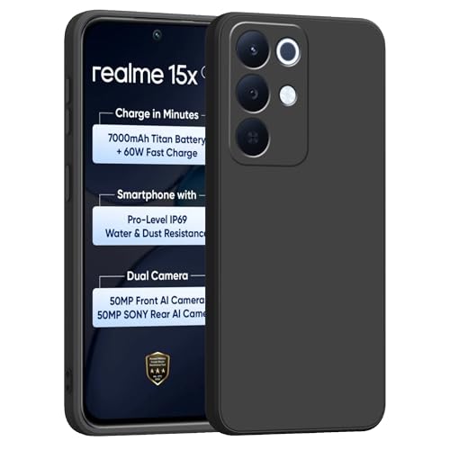 Image of amazon basics Back Cover for Realme 15X 5G | Ultra Slim Soft Rubberised Case | Matte Silicone Flexible Mobile Case | Camera Protection - Black