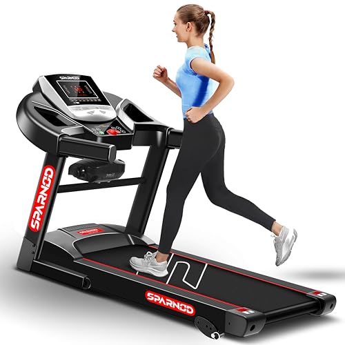 Sparnod Fitness STH-1200MF Multifunction Foldable Treadmill for Home Use, 4 HP Peak DC Motor, Built-in Massager, 12 Preset Programs, LED Display, 12 km/h Speed, Manual Incline, 110 kg User Capacity
