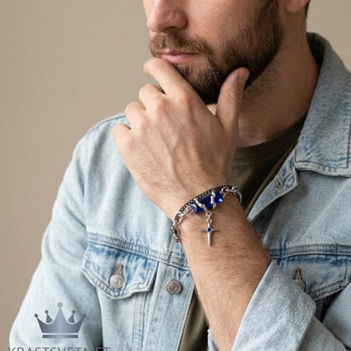 Image of PROBEROS Bracelet for Men Gothic Double Chain Star Charm Link Chain Punk Hip Hop Unisex Style Rock Cool Adjustable Bracelet Gifts for Boyfriend & Husband