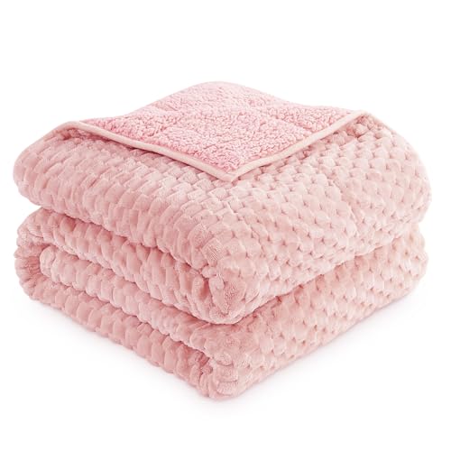 Image of Mr. Sandman Weighted Blankets for Adults Queen Size 15lbs, Warm Sherpa Fleece Throw Blanket for Sleep and Calm, Soft Cozy Heavy Bed Blanket with Jacquard Flannel, 60 x 80 Inches, Pink