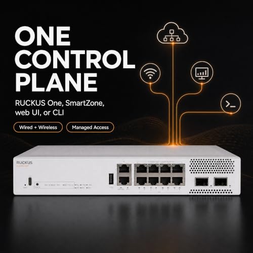 Image of Ruckus ICX8200-C08PF Managed Switch, 8x Gigabit PoE+, 2x 10GbE SFP+ Uplinks, 124W PoE Budget - Stackable Enterprise Switch, 3-Yr Remote TAC Included, TAA Compliant