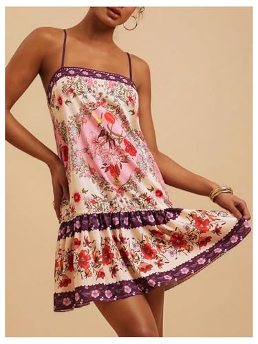 Image of Floerns Women's Sleeveless Cami Dress Floral Flounce Hem Summer Short Dresses