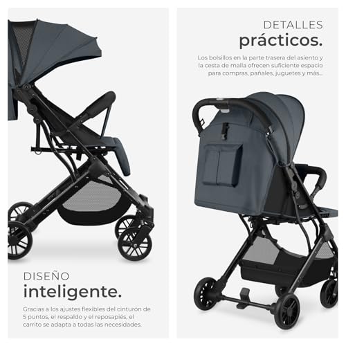 Miniatura 3 de Tectake Carrito De Bebé, Silla De Paseo Plegable, Cochecito Bebés De 0-36 Meses, Arnés De 5 Puntos, Respaldo Y Reposapiés Ajustables, Carro De Bebé Compacto, Protección Solar Uv - Antracita