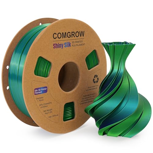 Image of Comgrow Silk PLA 3D Printer Filament, Dual Color 2 in 1 Black and Green, 3D Printing PLA Filament 1.75mm, Dimensional Accuracy + /- 0.02 mm, 1KG Spool, Coextrusion Shiny Silk 3D Filament