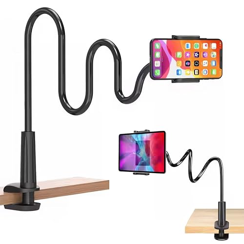 OUSDRA Soporte Móvil Cuello de Cisne 360° Flexible con Pinza para iPhone 16/15/14/13/12/11 Pro MAX, Samsung, Huawei y Smartphones - Soporte Ajustable para Mesa y Cama