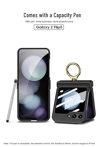 SHIEID Capa para Galaxy Z Flip 5 com suporte de caneta e caneta, protetor de tela, proteção de dobra