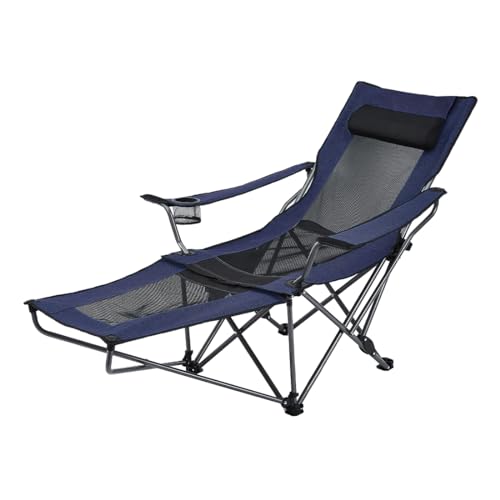 OUTDOOR LIVING SUNTIME Reclining Camping Folding Portable Mesh Chair with Removabel Footrest(DarkBlue)