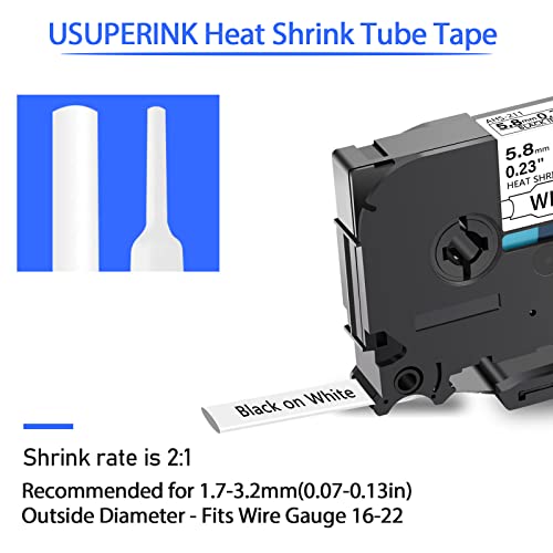 Image of USUPERINK 2PK HSe-211 Heat Shrink Label Compatible for Brother Ptouch Heat Shrink Tubing HSe211 HS-211 HS211 Black on White 5.8mm 0.23'' for Wire Cable for PT-E300 PT-E500 PT-E550W PT-P750W