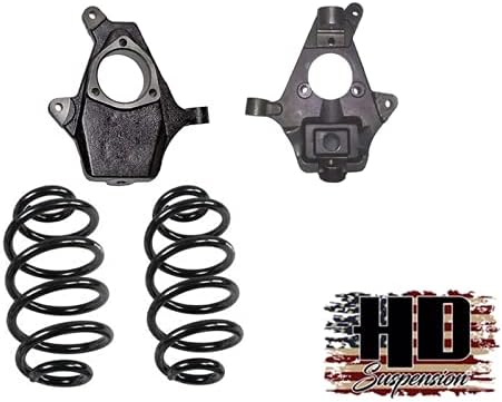 2000-2006 Tahoe Suburban Yukon 2 inches front 4 inches rear Lowering Drop Spindles Coil Springs Spindle Coils Spring, Black