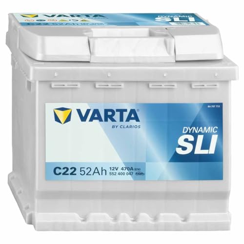 VARTA Automotive DYNAMIC SLI (C22) 12V 52Ah 470A - Nassbatterie KFZ mit Standardausstattung & ohne Start-Stopp System - Starterbatterie für einfachen Energiebedarf - Bleisäurebatterie wartungsfrei