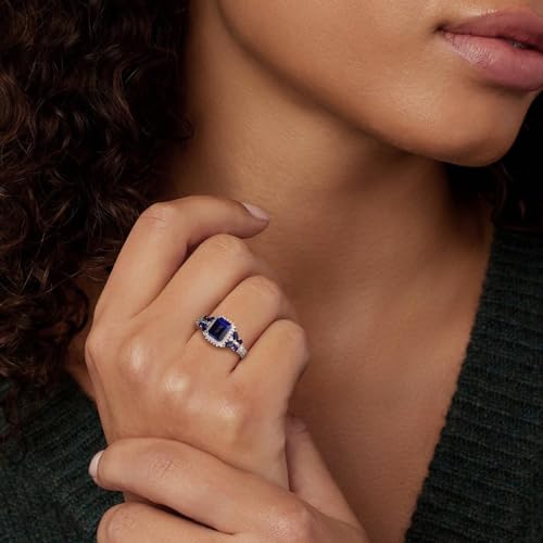 Butterfly Rings for Women, 925 Sterling Silver 3-4 Carat Birthstone Halo Ring Amethyst/Emerald/Blue Sapphire/Ruby Promise Ring Emerald Cut Engagement Rings for Her,Lovers Birthday Valentines Gift3