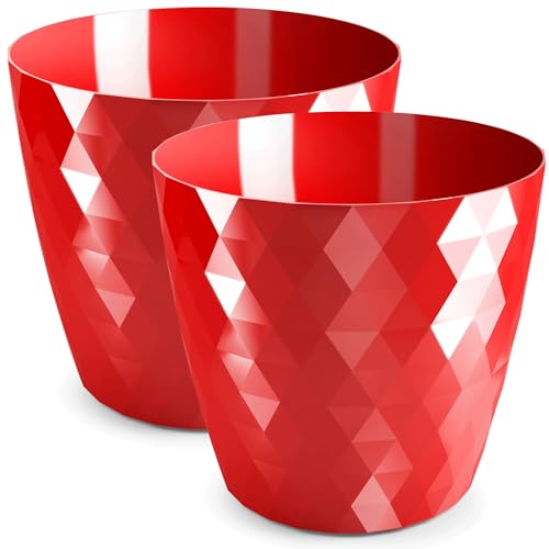 PECZEKO Maceta Brillante, Maceta de Plástico, Maceta Decorativa para Flores Grandes y Pequeñas, Juego de 2 Macetas, Macetas, Macetas para Hierbas, (Paquete de 2) Rojo, ø 25 cm