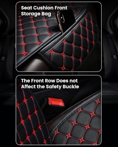 Image of STHIRA 3Pcs Car Seat Covers PU Luxury Front Seat Cushion Mat Fashion Car Seat Cover with Storage Pouch Long Rear Seat Cover Anti-Slip Car Seat Cover
