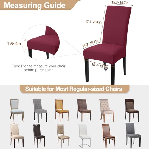Image of SearchI Dining Room Chair Covers Set of 6, Stretch Jacquard Parsons Chair Slipcovers Removable Washable Kitchen Chair Protector Cover for Dining Room, Hotel, Ceremony (Wine Red Rhombus)