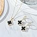 Feasnow Lucky Clover Sets Clover Necklace and Hoop Earrings- Black White Green Pendant- 18k Gold Plated Fashion Cute Jewelry for Women Bring Good Luck (Gold-Black)
