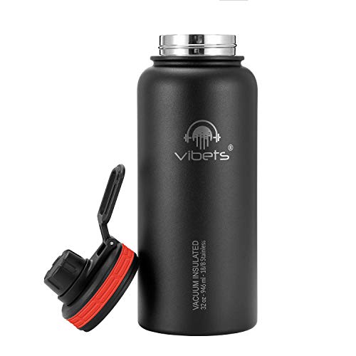 Garrafa Térmica Sport Vibets Hydro USA com Parede Dupla Isolada a Vácuo, 946 ml (Preta/Vermelha)