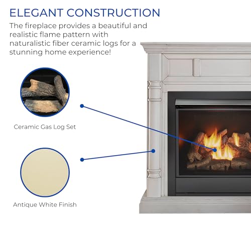 Duluth Forge Dual Fuel Ventless Gas Fireplace System with Mantle, Remote Control, 9 Fire Logs, Use with Natural Gas or Liquid Propane, 32000 BTU, Heats up to 1500 Sq. Ft., Antique White - Image 3