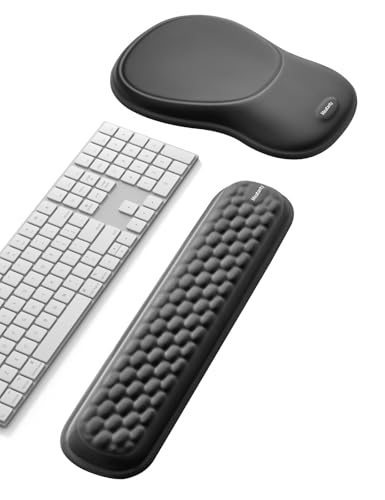 MEATANTY Alfombrilla Ratón Ergonómica Con Reposamuñecas, Compatible Con Logitech [Alivia El Dolor De Muñeca] [Espuma Viscoelástica][Antideslizante][Transpirable]Ideal Para Oficina Y Casa (Traje Negro)