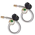 METER STAR 2PCS 12 inch(0.3 Meter) 1/4" NPT RV Pigtail Propane Hose with Gauge, Stainless Steel Braided RV Pigtail Hose Connector for Standard Two-Stage Regulator with 1/4" Male NPT